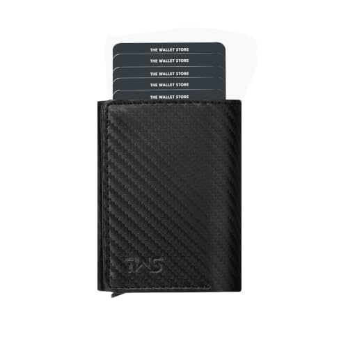 Image of The Wallet Store Maverick RFID Protected Minimalist Wallet, Pop-Up Cardholder, Scan-Proof Aluminium Case, Holds 8 Credit /Debit Cards, Slim Men's Wallet (Carbon Fibre)