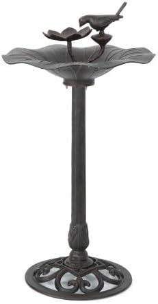 Outdoor Aluminum and Iron Top Bird Bath with Iron Base - Charming Addition to Your Outdoor Space