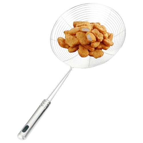 Espumadera de acero inoxidable – Cucharón colador tipo araña de 34,8x15x5cm, malla de alambre, mango para colgar | Perfecto para filtrar de fideos, olla caliente para cocinar, freír, utensilio