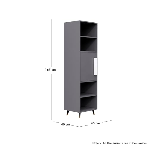 Image of Bniture Bookshelf for Home | Engineered Wood Book Shelf with 1 Door & 4 Shelf | Open Book Shelf Stand for Library | Multipurpose Display Organizer for Living Room, Study & Office | Slate Grey