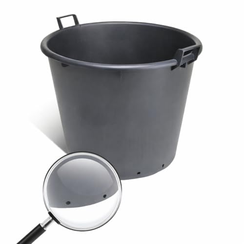 Vasi - Mastello in plastica nero con manici e fori di drenaggio, ideale come mastellone, tinozza o tino per giardino. Pratico e resistente, perfetto per piante, ortaggi e fioriture.