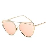 MOGSA Polarisierte Sonnenbrille Katzenauge Vintage Roségold Spiegel Damen Sonnenbrille Metall Reflektierende Flache Gläser Tourismus Sonnenbrille Mehrfarbig Stil Gold-Rosa
