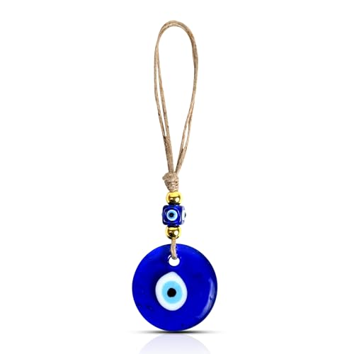 Image of Handmade Turkish Evil Eye Hanging with Beads for Decoration of Home Shop Office Garden and Car (Golden Blue)