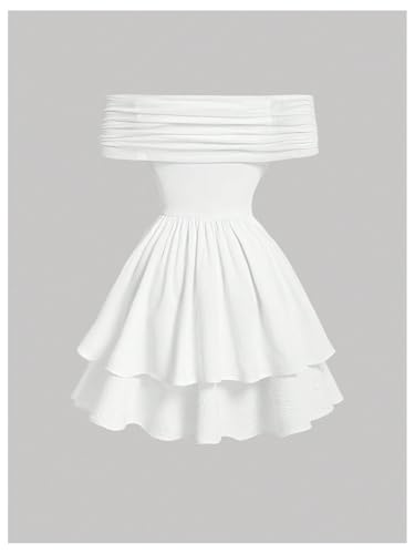 Floerns Girl's Off Shoulder Princess Dress Crisscross Layered Ruffle Mini Birthday Dresses2