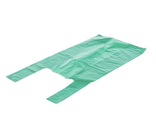 Bolsas plástico. Bolsas asas plástico. Bolsa Camiseta 70% reciclado 50 micras VERDES. Bolsa con asas. Paquete de 1 Kilo. (50x60 cms)