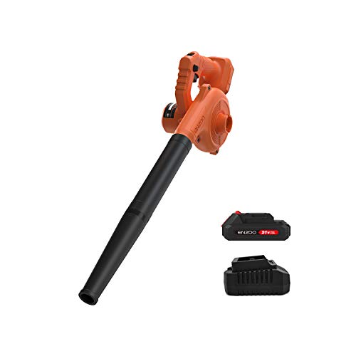 ENZOO Cordless Leaf Blower / Dust Vacuum 2-in-1 Designed for Light Yard Work and Hard Surface Sweeping Variable Speed MAX 20V Includes 2.0Ah Lithium-Ion Battery and Charger (Orange)