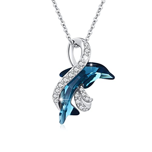 OHAYOO Delfin Anhänger Schmuck S925 Sterlingsilber Delphin Anhänger Halskette Blau Delfin Kristall Ketten für Damen Frauen Geschenk