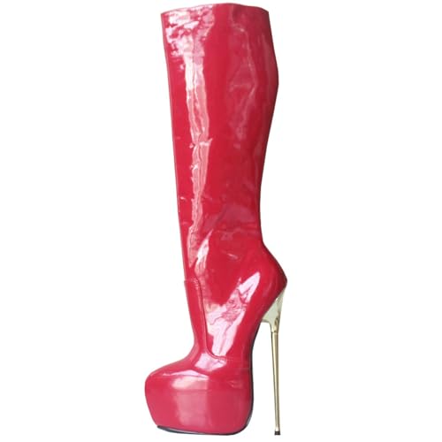 RJXGECUF Tacones Altos Zapatos de Baile de Barra de 22 Cm Botas Largas Tacones de Aguja de Metal,Red-46