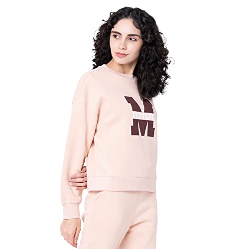 Image of Mode By Red Tape Women's Light Peach Typography Sweatshirt