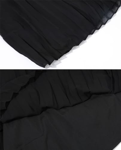 Women's Elastic Waist Pleated Chiffon Culottes Cropped Wide Leg Flowy Pants3