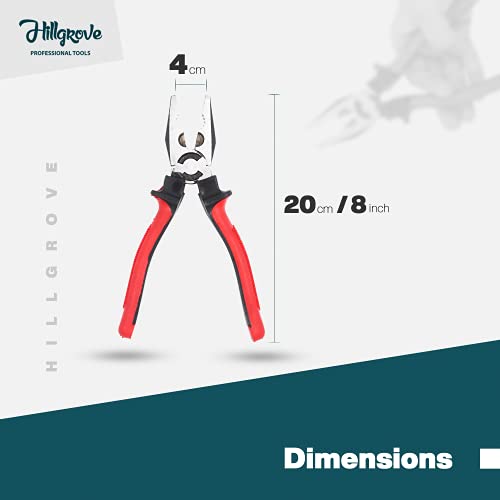 Image of Hillgrove HGCM148M1 8 inchinch Heavy Duty Grip Combination Pilash Hand Tool Lineman Plier with Wire Cutter, Line Tester and 2in1 Screwdriver