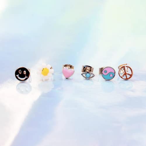 Pura Vida Silver Plated Kaleidoscope Stud Earring Set - Sterling Silver Posts, Stylish Designs - 6 Pieces4