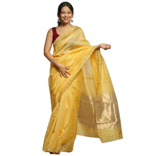 Elegant Silk Saree With Golden Zari Border Traditional & Festive ...