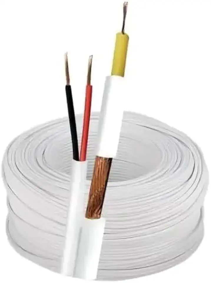 Cabo Coaxial CFTV 2 Vias, 100 Metros, 80% Malha, PVC Branco, para Câmeras de Segurança