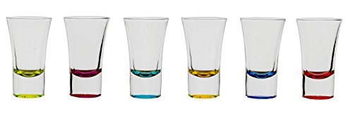 Verre à Liqueur Elegent Heavy Base Shot Glass Set, 1.5 Ounce - Set of 6 (Bottom Sprayed Lime/Fuschia/Aqua/Yellow/Blue/Red)