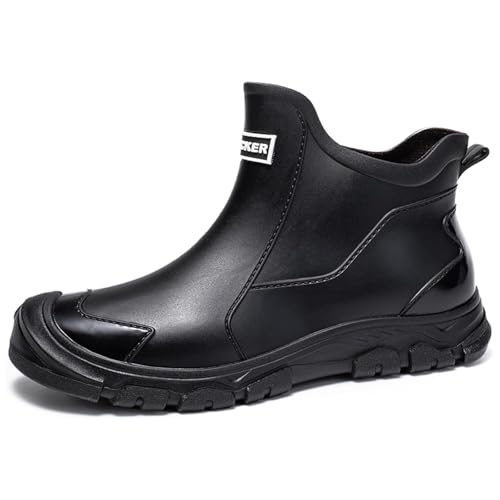 Gugifcto Botas de Agua Hombre,Botas Impermeables Mujer,Suave y Ligero Botas de Agua Trabajo Hombre Impermeable Antideslizante Adecuado para Días Lluviosos y Ambientes Húmedos Black43EU/45CN