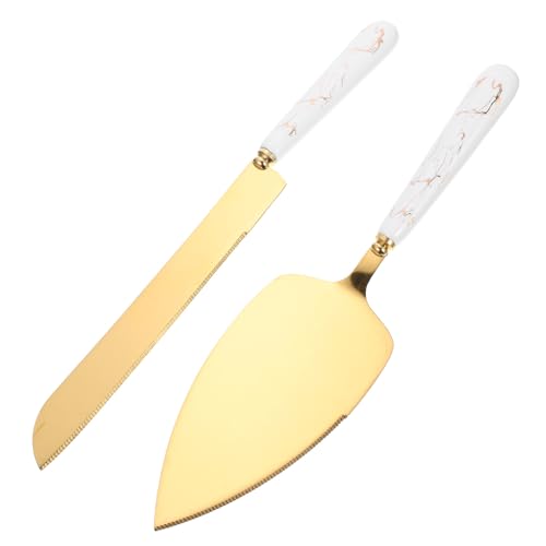 VALICLUD Juego de Cortador y Espátula para Pasteles Mango de Cerámica Blanco Cuchillo y Servidor de Pizza de Acero Inoxidable Herramienta Creativa para Repostería Fiestas y Hogar
