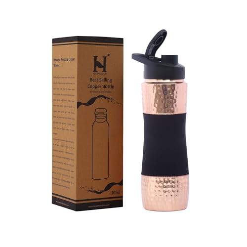 Pure Copper Water Bottle with Sipper Cherry Black, 900 Ml Capacity (30.4 US Fl Ounce) For Ayurveda Health Benefits