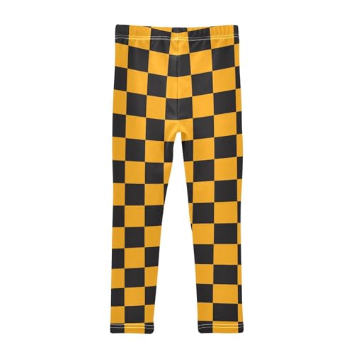 Checkerboard Black Orange Checkered Girls Casual Leggings for Kids Printed Long Pant Bottoms Stretch and Soft2