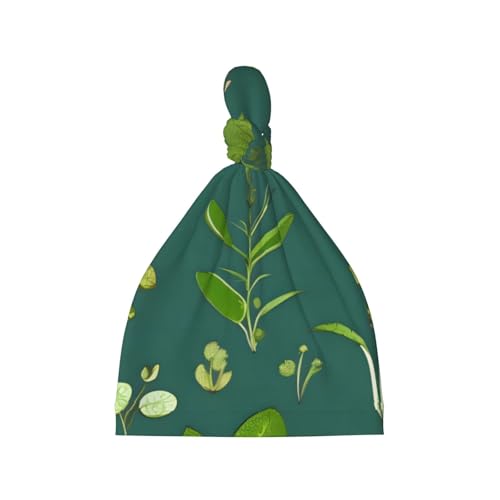 Newborn Baby Hat, Flowers and Plants Print Soft Top Knot Beanie Cap, Cute Baby Headwear for 0-6 Months Black