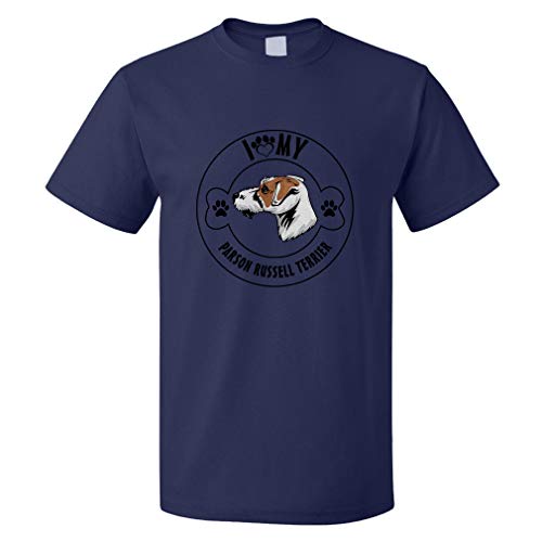Custom Funny Graphic T Shirts for Men I Love Paw My Parson Russell Terrier Dog Cotton Top Navy Design Only 3X Large