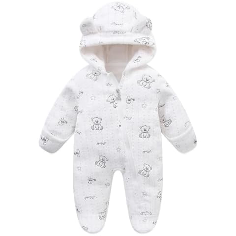 Mokitoni Newborn Fleece Jumpsuits Infant Girl Snowsuit Onesie Hooded Romper Warm Coat 3-6m Cover