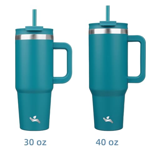 Image of Konokyo 30 oz Tumbler with Handle and 2 Straws,2 in 1 Lid Insulated Water Bottle Stainless Steel Travel Coffee Mug,Blue