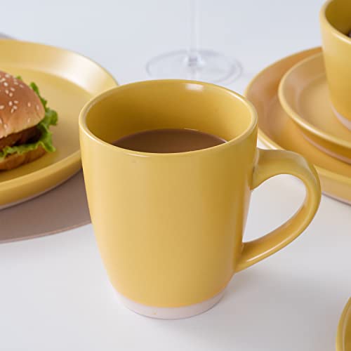 Image of Stone Lain Jules Modern Stoneware 16-Piece Round Dinnerware Set, Plates and Bowls Sets, Dish Set for 4, Yellow