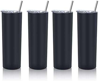 20 Oz Skinny Tumbler Set, Skinny Stainless Steel Tumbler Set with Lids, Insulated Skinny Slim Water Tumbler for Diy, Black