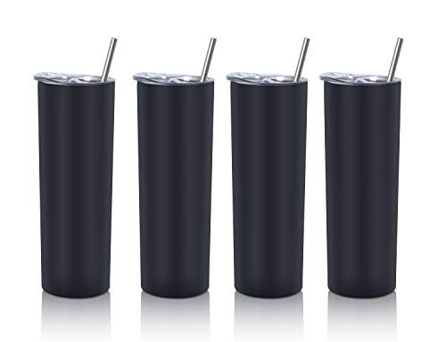 20 Oz Skinny Tumbler Set, Skinny Stainless Steel Tumbler Set With Lids, Insulated Skinny Slim Water Tumbler For Diy, Black #TOP2