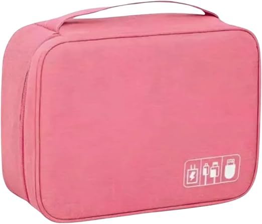 Organizador de acessórios eletrônicos, bolsa organizadora de cabos, estojo de viagem impermeável, com duas camadas, bolsa de armazenamento (Rosa)