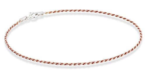 Image of Miabella 925 Sterling Silver Solid 1.5mm Diamond-Cut Braided Rope Chain Anklet Ankle Bracelet for Women, Made in Italy