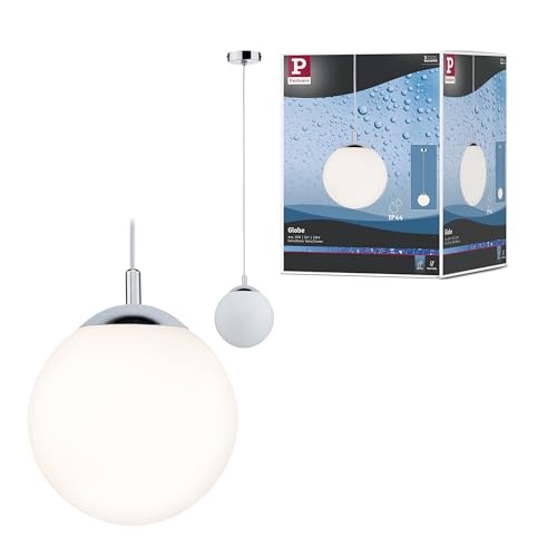 Paulmann 70895 Pendelleuchte Globe rund max. 20 Watt Hängelampe IP44 Spritzwassergeschützt Satin, Chrom Deckenlampe E27 ohne Leuchtmittel