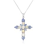 Ross-Simons Ethiopian Opal and 1.90 ct. t.w. Tanzanite Cross Pendant Necklace in Sterling Silver. 18 inches