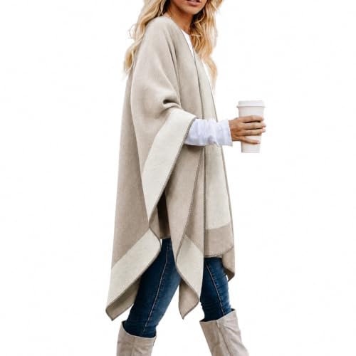 Image of Plaid Shawl Wrap for Women Boho Open Front Poncho Wrap Fall Winter