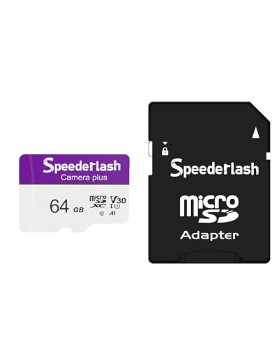 Micro SDXC Memory Card 64GB Pack, Speederlash Camera Plus TF Card with Adapter, 90MB/s Read Speed, 4K UHD&5K Video Support, U1 V30 A1 Rated, for Security Camera, Smartphone, Drone, Tablet, PC