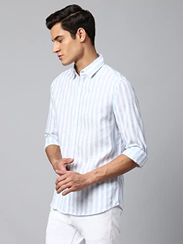 Image of Dennis Lingo Men's Striped Slim Fit Casual Shirt for Men with Spread Collar