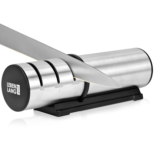 LEBENLANG 3 Stufen Messerschärfer - Kompakt für Grob & Feinschliff I Schleifklingen aus Diamant & Keramik I Messer Schleifgerät Messerschleifer...