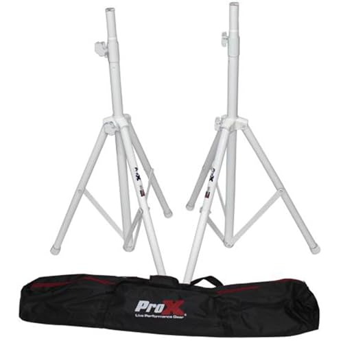 ProX Cases Prox T-SS28P White Heavy-Duty All Metal Speaker Tripod Stand Set of 2 4-7 ft. (44-84) Cloud Series