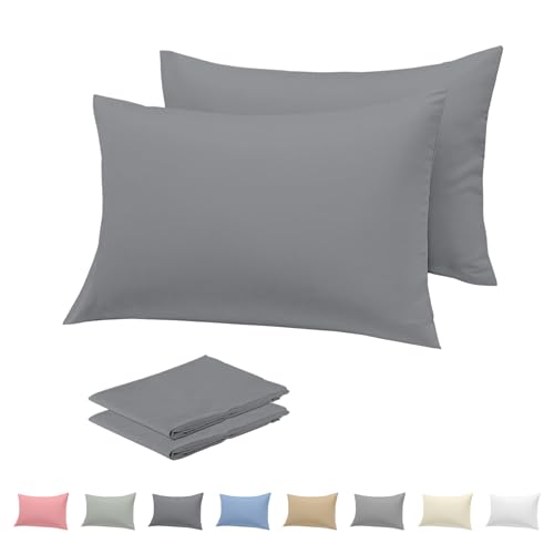 Rohi Microfibre Grey Pillowcases 2 Pack – Ultra Soft & Smooth Pillow Covers with Envelope Closure – Fade Resistant & Breathable Pillow Cases – Standard Size (50x75 cm)