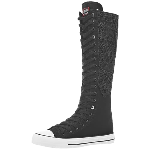 Image of ANUFER Women Fashion Canvas Dance Boots Knee High Bicycling Boots Girls Fancy School Shoes