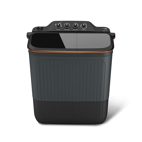 Image of Lloyd 8 kg 5 Star Semi Automatic Top Load Washing Machine |Toughened Glass Soft Closing Wash & Spin Lids (GLWMS80AVGEL, Dark Grey)