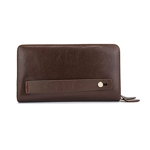Wallet Large Capacity Coins Pocket Women's Leather Wallet Long Style Engraved Coin Purses Unisex Zipper Pocket Tear-Resistant,Brown,12x21cm4