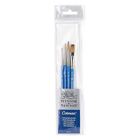 Winsor & Newton 5390604 Cotman Aquarell Synthetikhaar Pinsel mit exzellenter Sprungkraft, Farbtragekraft und Punktgenauigkeit - 4 Pinset Set, kurzer Stiel Cover