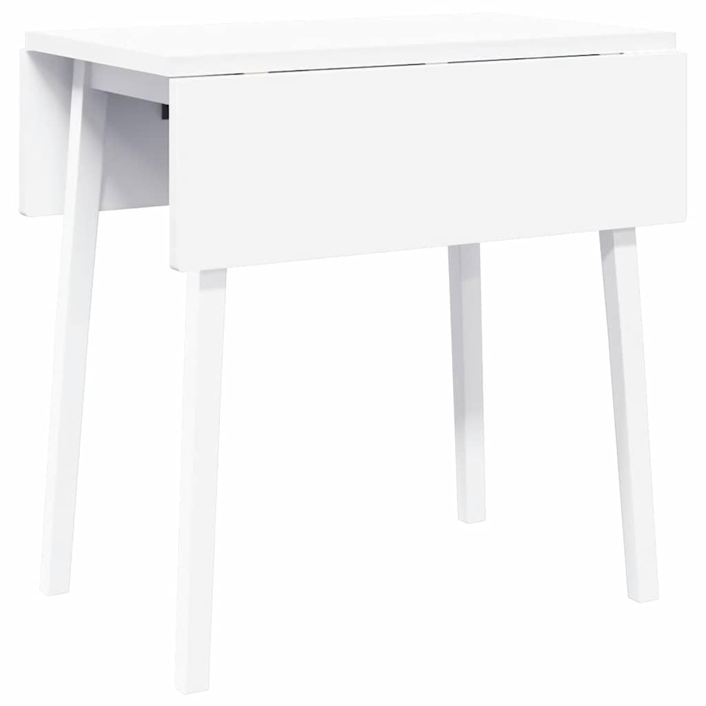 Mesa de Comedor Abatible de Madera Maciza de Hule Blanco - 90/45 x 75 x 75 cm - Apto para Trabajo y Comidas