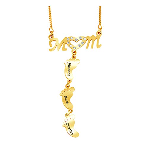 SUMSAYEI Pregnant Mom to Be Gift New Mom Gift 1 2 3 Baby Feet Footprint Charm Mom Heart Symbol Necklace Gift for New Mother Mom to Be, Personalized Mother Necklace Family Jewelry for Mother's Day