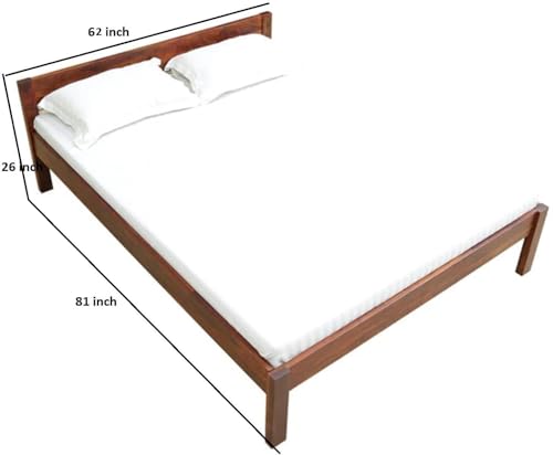 Image of Sheesham Wood Bed Without Storage Solid Wooden Cot Double Bed Furniture Elegant and Functional Bedroom Living Room Home Palang (Reddish Dark Brown, Queen)