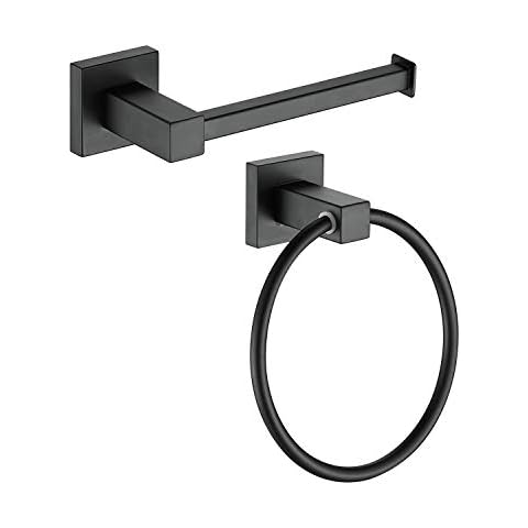 R FLORY Matte Black Towel Ring Tissue Roll Hanger Holder Wall Mount Stainless Steel Bathroom Accessories Tool Cover