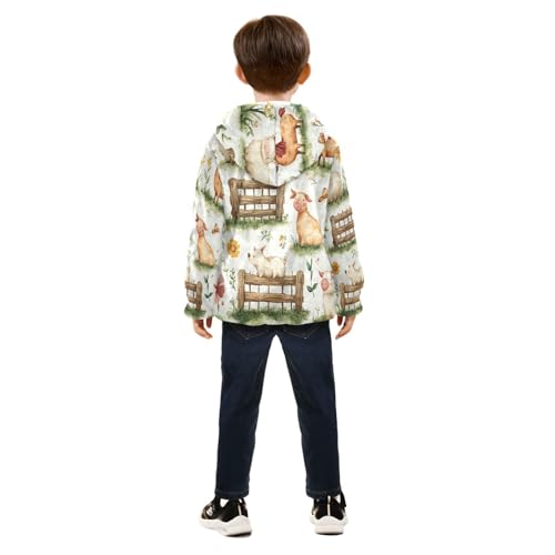 Farm Animals and Floral Toddler Fleece Jacket Girl Boys Hooded Fleece Jacket Coat Warm Outwear Zip-up 3-10T4