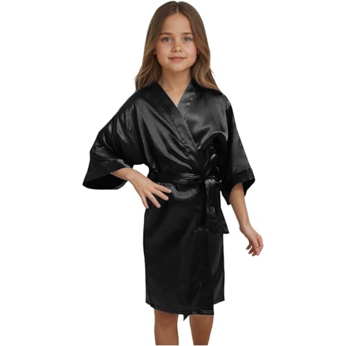 Generisch 2025 Niños Niñas Como Satén Kimono Bata Para Spa Boda Fiesta de Cumpleaños Niño Niños, Negro , 11 12 años
